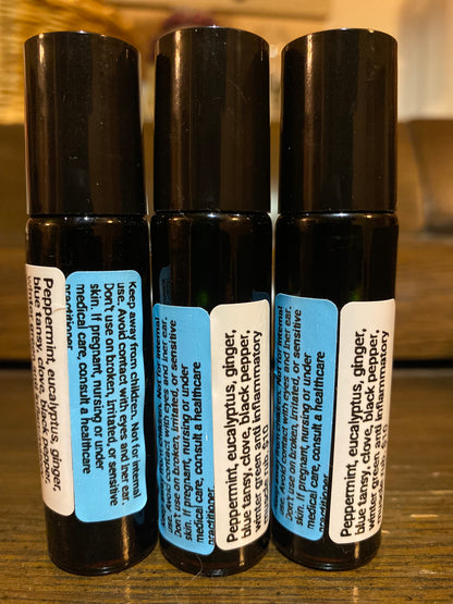 3 Essential Oil Blend roller to soothe muscle aches, nerve pain, migraines, body tension and inflammation.