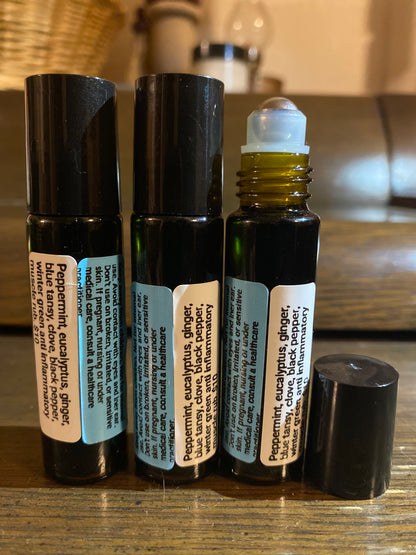 3 Essential Oil Blend roller to soothe muscle aches, nerve pain, migraines, body tension and inflammation.